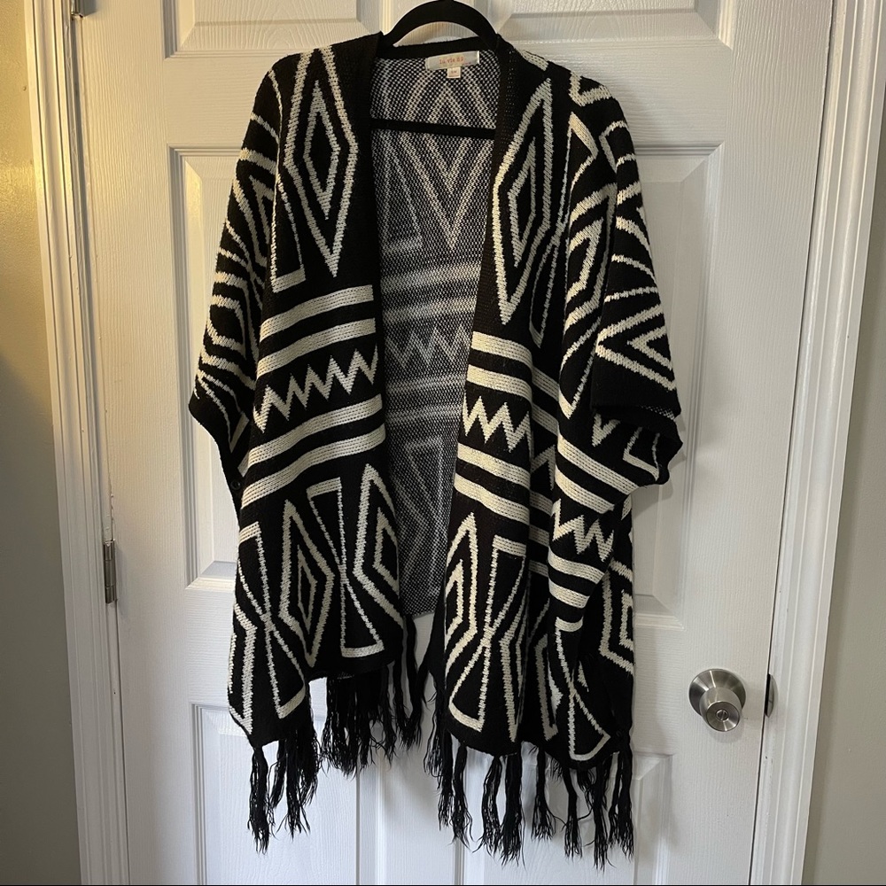 Boho Southwestern Tribal Shawl with Fringe and buttoned sleeve